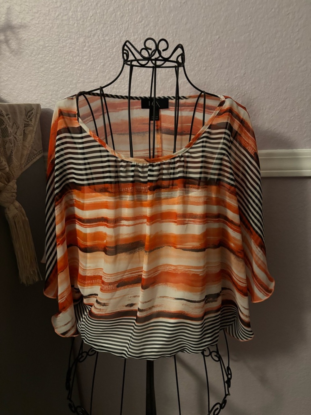 Women’s Striped Orange and Black Women's Blouse With White Tank Top Size Small